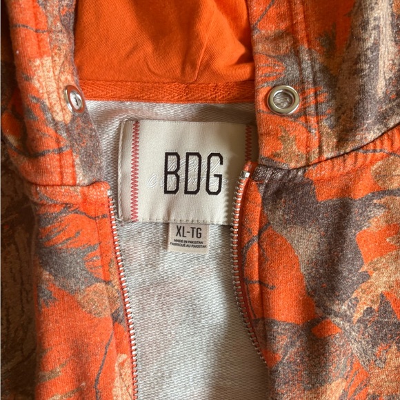 BDG Orange Camo Zip Up Hoodie - Picture 3 of 4